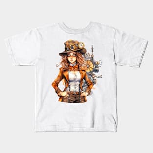 Watercolor Steampunk Girl #7 Kids T-Shirt